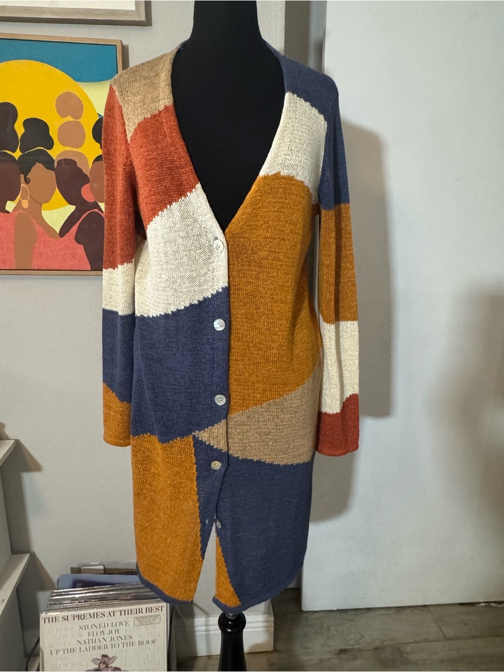 Chico’s Colorblock Long Knit Cardigan Sweater - Multi Color